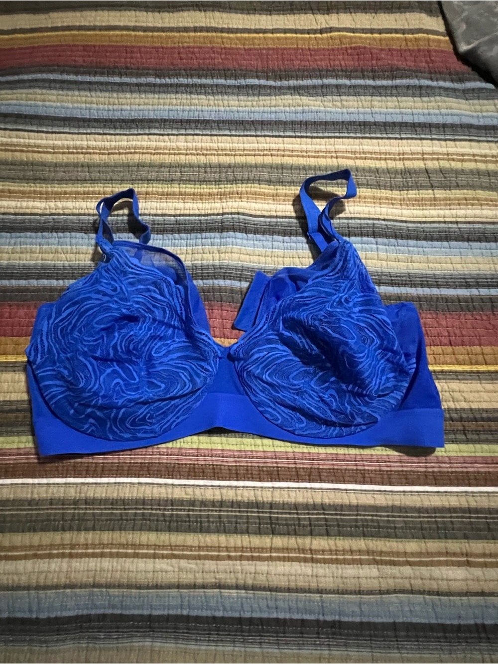 Supportive Blue Lace Underwire Bra with Textured Cups